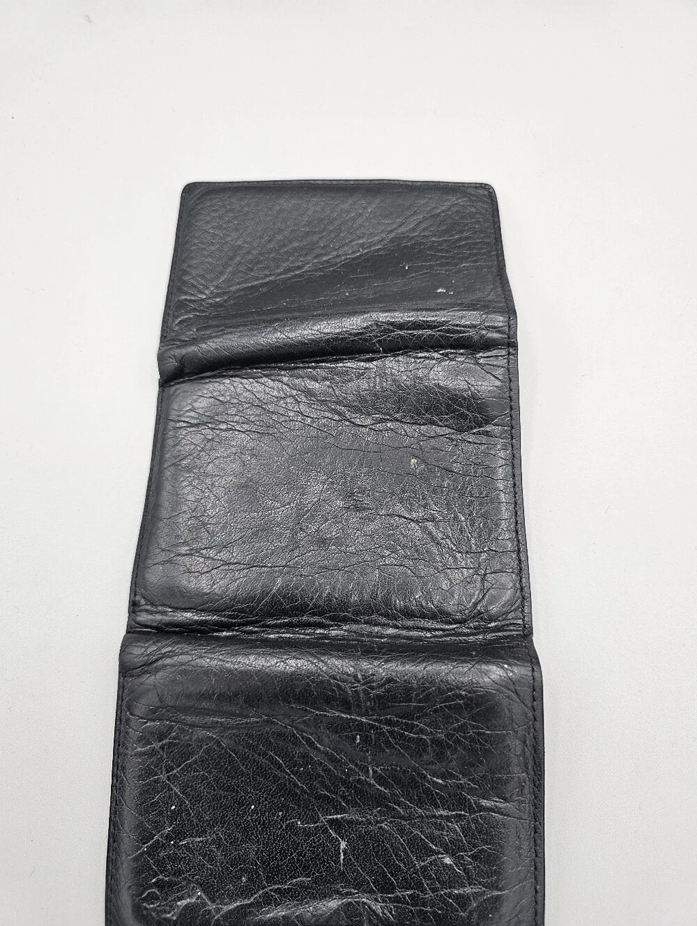 Polo Ralph Lauren Black leather trifold wallet Soft Worn Grandpa Dad Vtg Stains